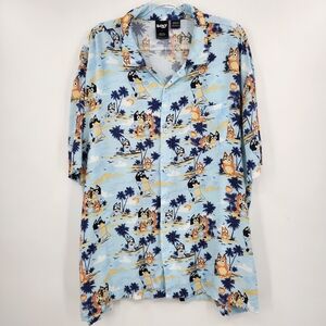 Bluey Mens Hawaiian Print Button Front Shirt Mens Size 3XL Short Sleeve Rayon
